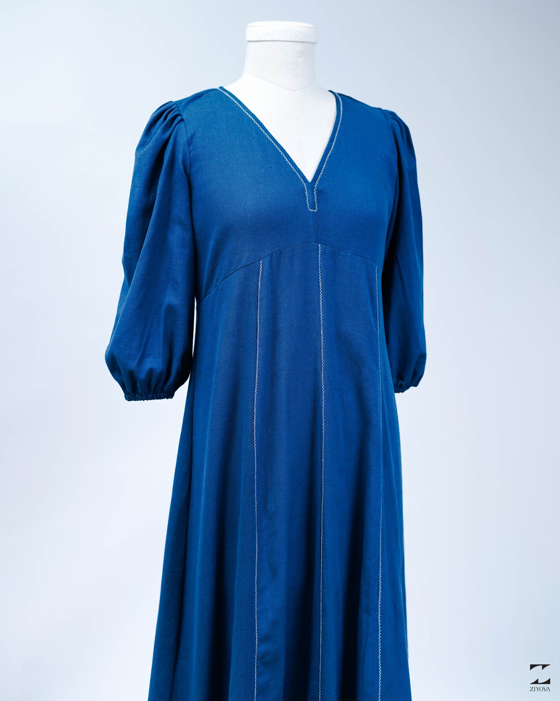 Indigo blue A-line yoke cut dress