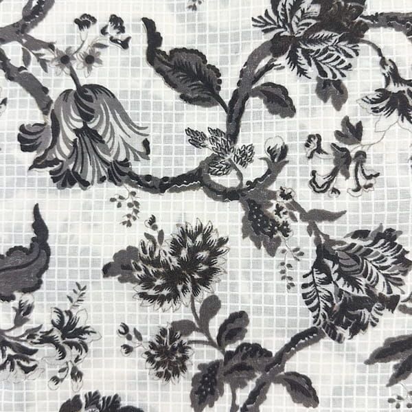 Grey floral grid cotton