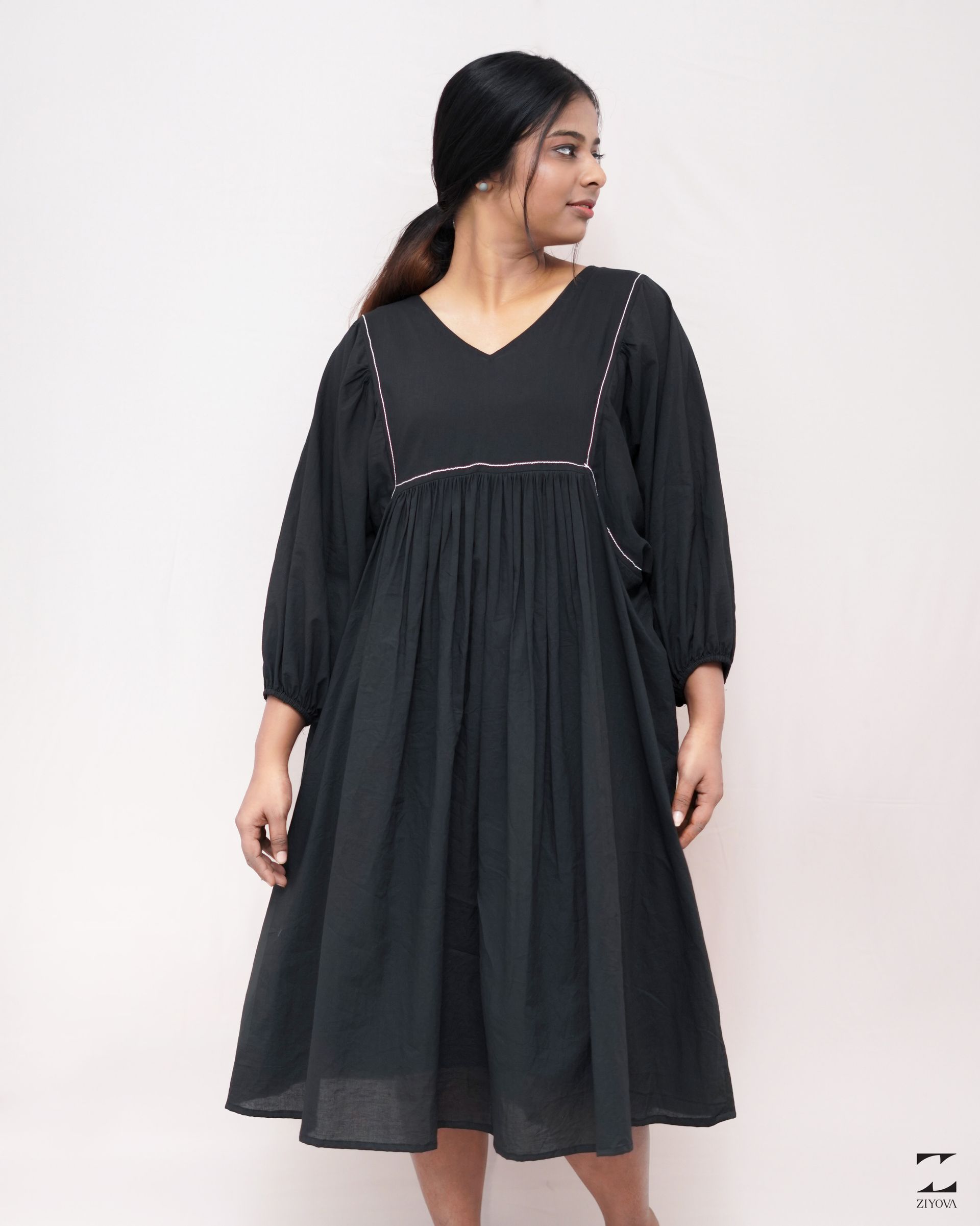 Black soft cotton midi dress